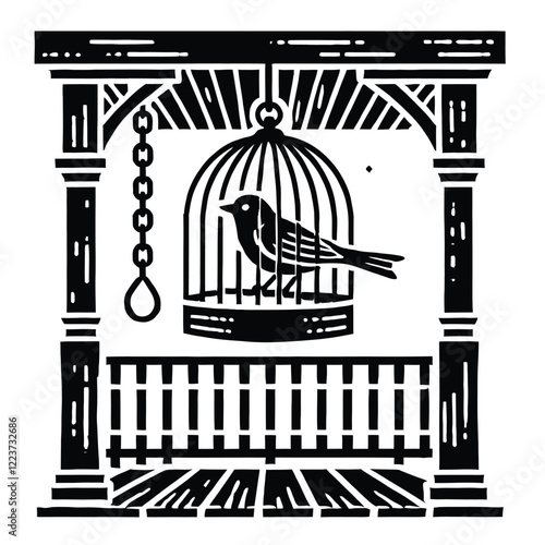 Birdcage Silhouette on Porch