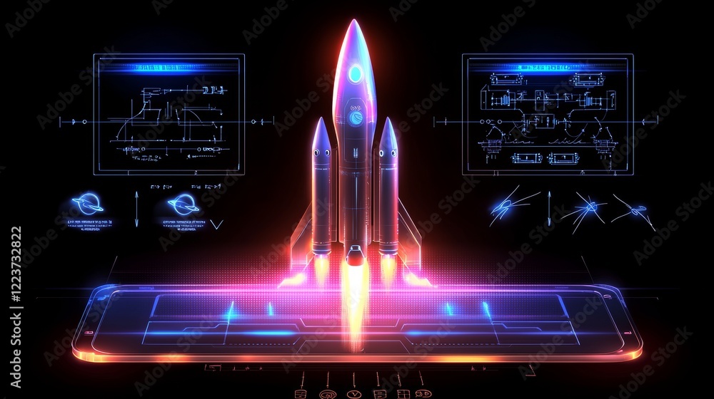 custom made wallpaper toronto digitalA detailed 2D blueprint of a futuristic rocket design, displayed on a clipboard with technical annotations, sketches, and measurement lines