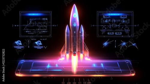 Wallpaper Mural A detailed 2D blueprint of a futuristic rocket design, displayed on a clipboard with technical annotations, sketches, and measurement lines Torontodigital.ca