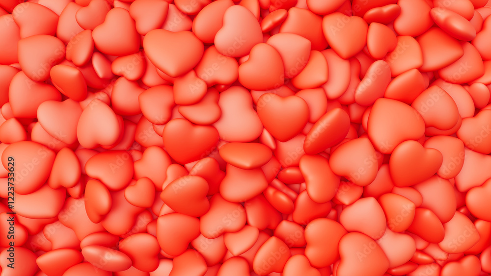Red hearts background for Valentine's Day. Pile of hearts. Romantic backdrop. 3d render illustration Red hearts background for Valentine's Day. Pile of hearts. Romantic backdrop. 3d render illustration