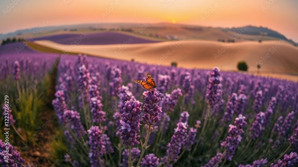 Fototapeta premium Monarch Butterfly and Lavender Horizon
