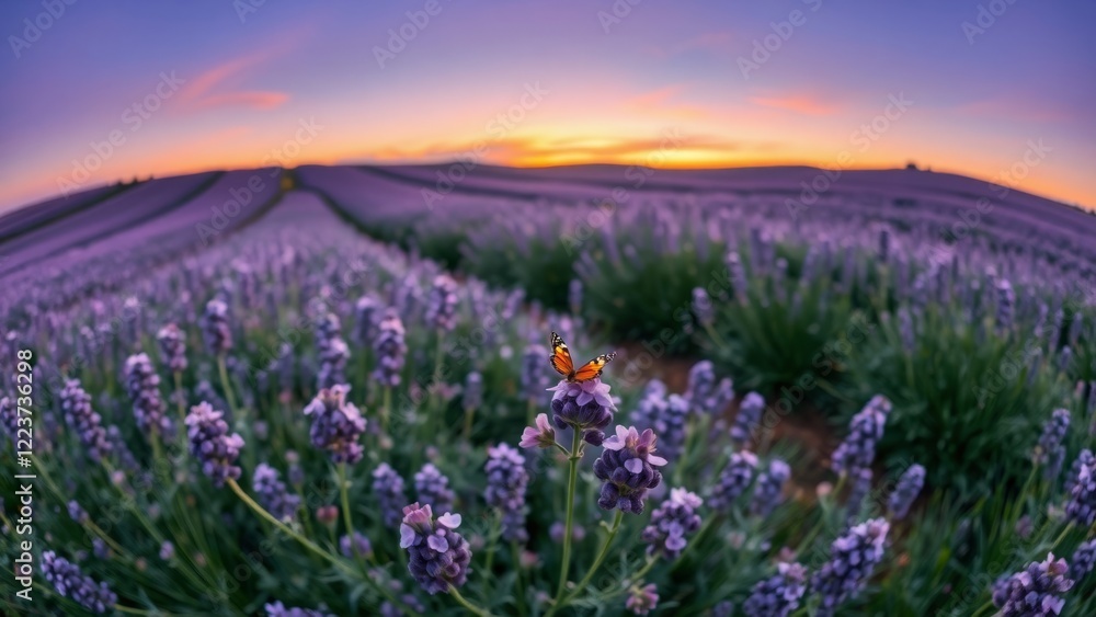 Fototapeta premium Lavender Fields Bathed in Warm Light