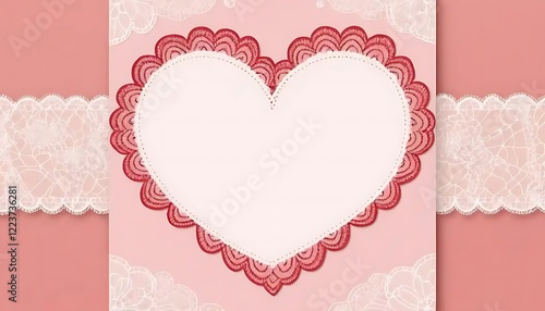 Romantic Lace-Embroidered Heart: A Delicate Pink Valentine's Design