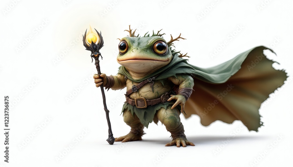 Fototapeta premium Brave Fantasy Frog Wizard with Staff and Cape