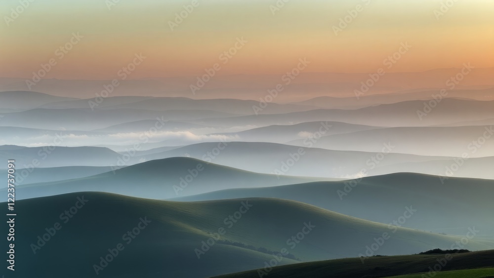 Fototapeta premium Gentle Mist on Endless Green Hills