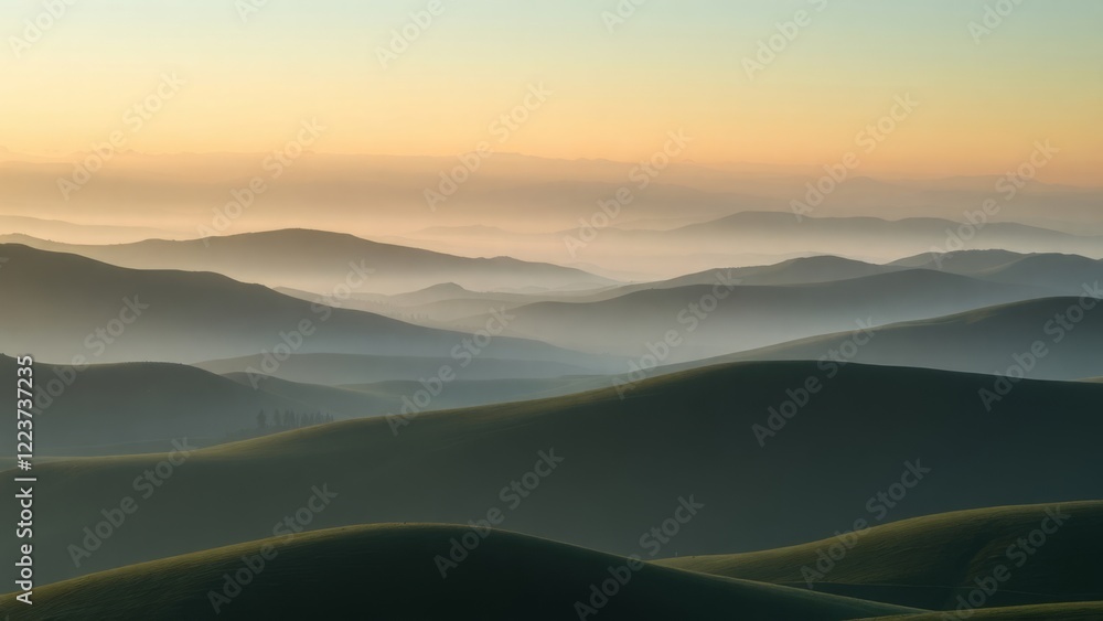Obraz premium Misty Golden Light on Rolling Hills