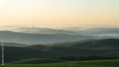 Peaceful Sunrise Across Layered Landscape