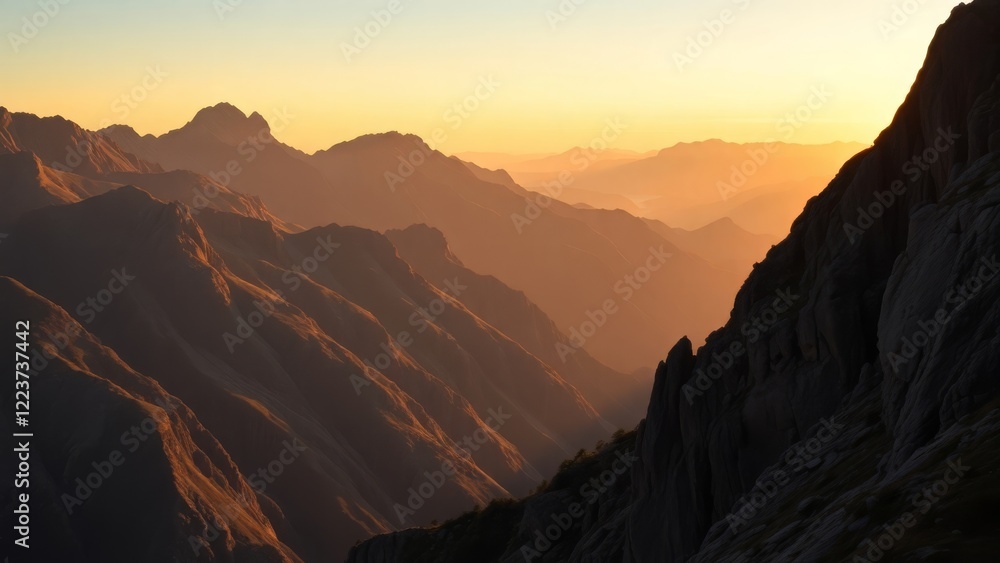 Naklejka premium Warm Morning Light on Towering Peaks