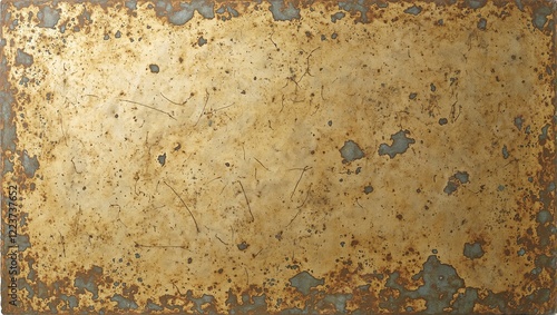 Weathered antique brass sheet with patina scratches and textured finish