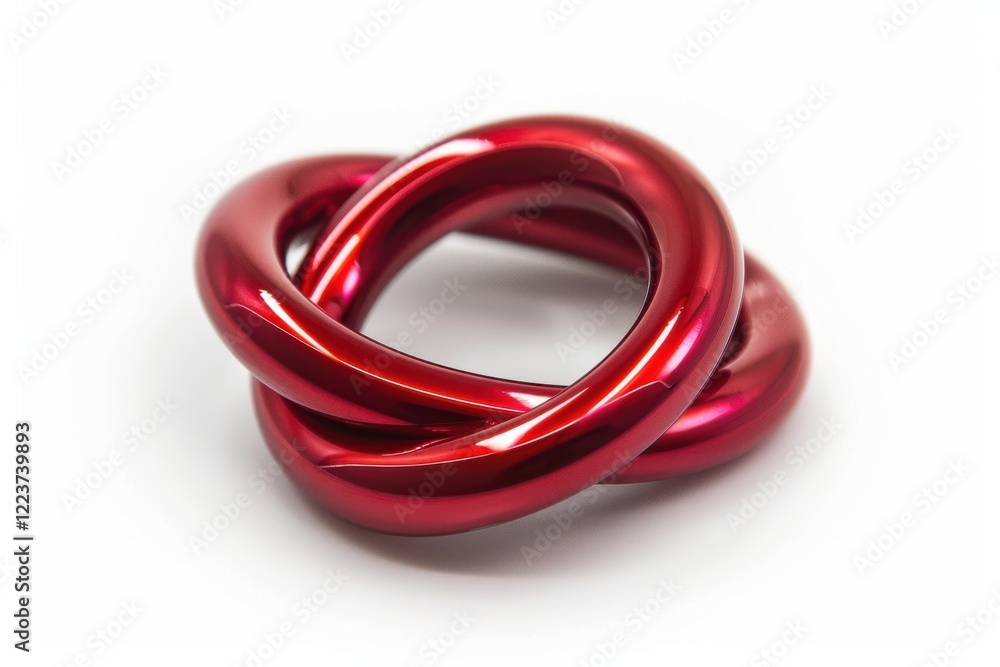 Naklejka premium A vibrant red infinity loop sculpture elegantly intertwines, showcasing modern art design and craftsmanship in a minimalist style isolated on transparent background
