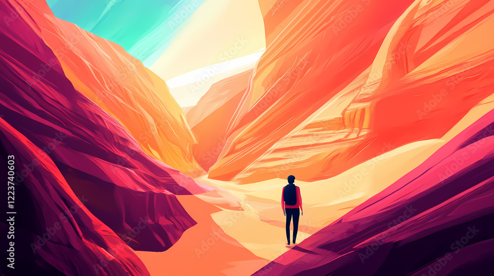 Fototapeta premium Exploring the antelope canyon arizona nature landscape vibrant colors. Vibrant Canyon. Illustration