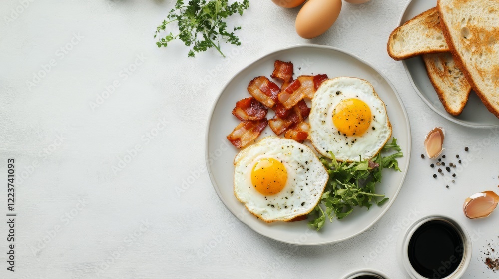 Scrumptious Fried Eggs with Bacon and Toast - A Perfect Morning Meal Scrumptious Fried Eggs with Bacon and Toast - A Perfect Morning Meal