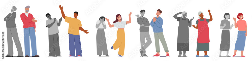 People hiding negative emotions showcasing positive mood in society communication isolated set People hiding negative emotions showcasing positive mood in society communication isolated set