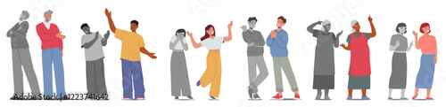 People hiding negative emotions showcasing positive mood in society communication isolated set