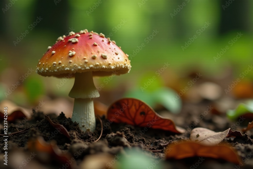 small gray-stemmed boletus mushroom growing among leaves, boletus, nature, forest small gray-stemmed boletus mushroom growing among leaves, boletus, nature, forest