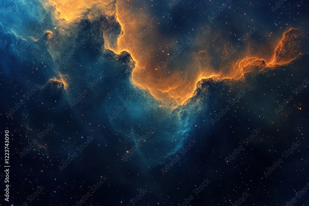 Fototapeta premium Abstract space background in deep blue coral and ochre for highquality digital and print designs