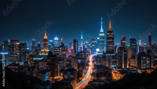 Wallpaper Mural Night View of a Vibrant Metropolis Skyline Torontodigital.ca