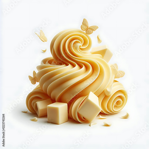 Curls of fresh butter isolated on white
 photo