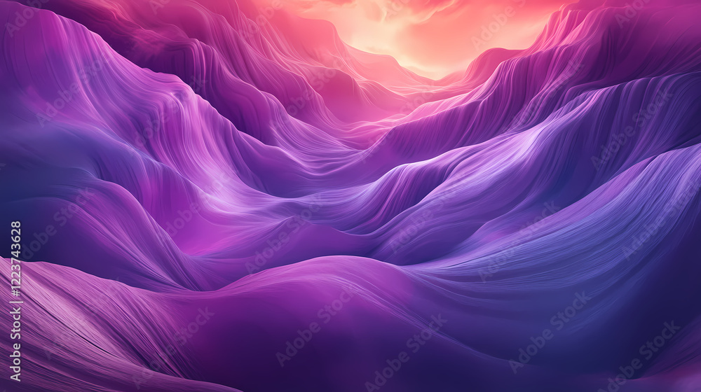 Obraz premium A stunning canyon with vibrant purple and pink hues, illuminated by soft light, showcasing unique rock formations and serenity. Vibrant Canyon. Illustration