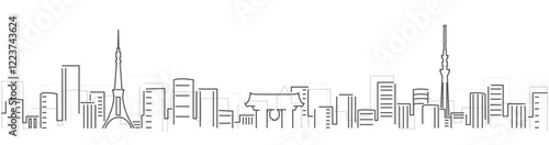 Tokyo Simple Dark Lines Skyline on White Background