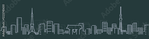 Tokyo Simple Lines Skyline on Dark Background