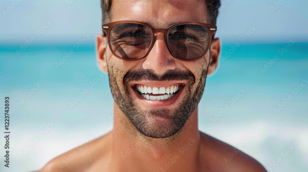 Enjoy the sun with a stylish man in sunglasses, embracing the joy of summer at the beach. Fun times await Enjoy the sun with a stylish man in sunglasses, embracing the joy of summer at the beach. Fun times await