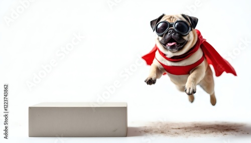 Super Pug Dog in Flight Red Cape Funny Image