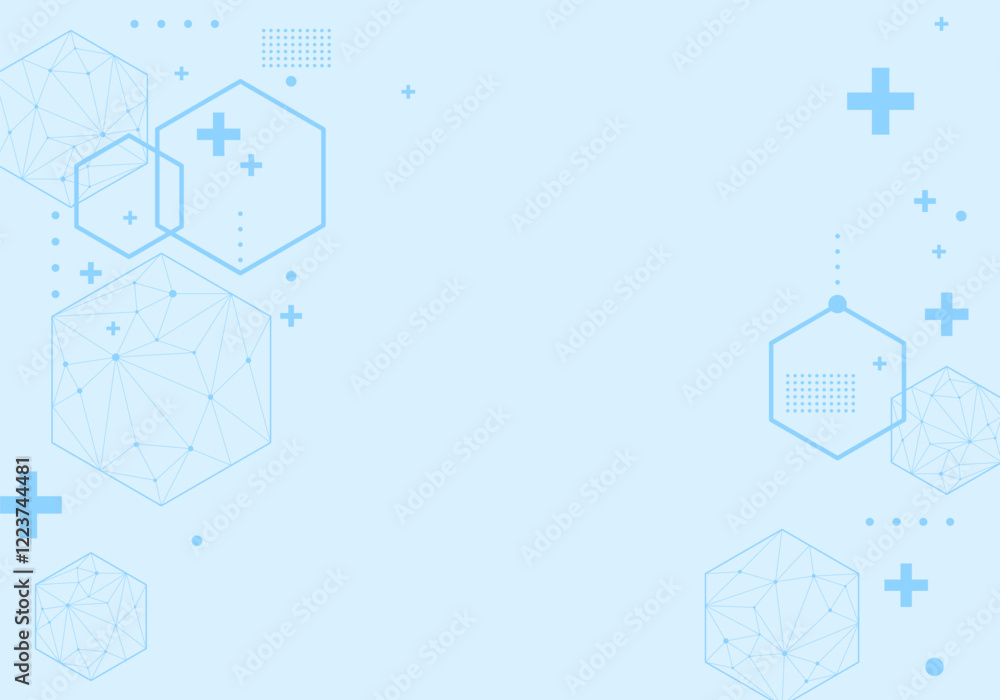 Fototapeta premium Geometric haxagon light medical background. Technology medical design. Background of hexagon geometric blue pattern