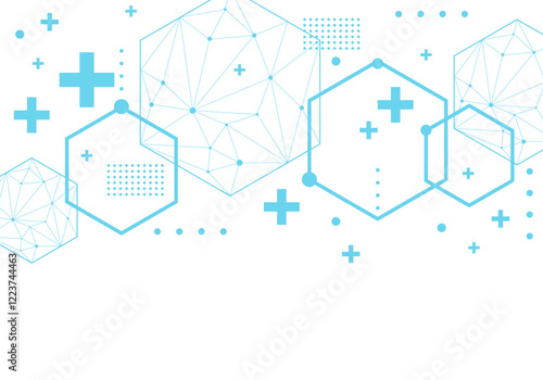 Geometric haxagon light medical background. Technology medical design. Background of hexagon geometric blue pattern photo