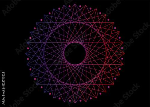 Sacred Geometry colorful Geometric mystic mandala of alchemy esoteric symbol. outline logo design vector divine meditative amulet isolated on black background
