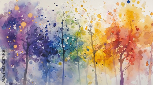 Hand painted abstract rainbow coloured hand painted watercolour splatter design