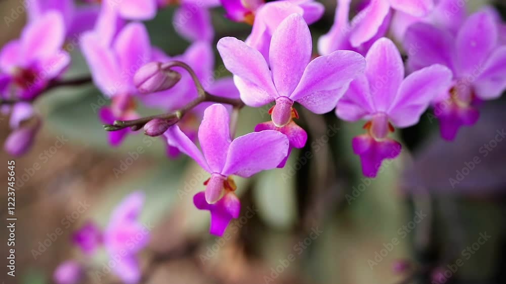 Vibrant Pink Orchids in Full Bloom Amidst Lush Green Background Vibrant Pink Orchids in Full Bloom Amidst Lush Green Background