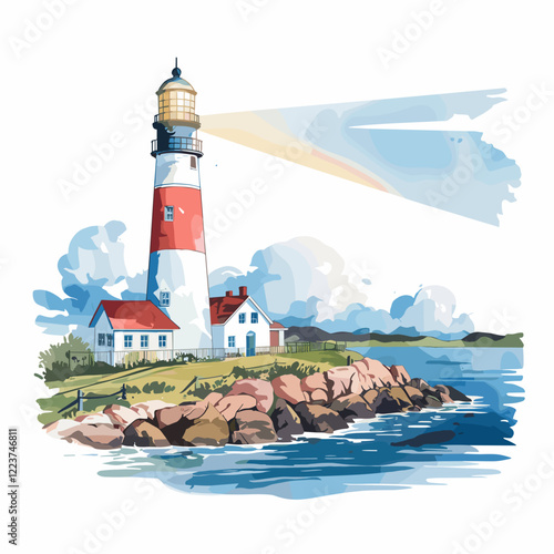 Watercolor Lighthouse by the Coast Illustration