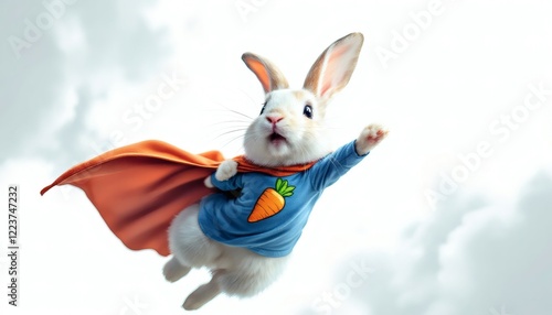 Superhero Rabbit Flying in the Sky Cartoon Image