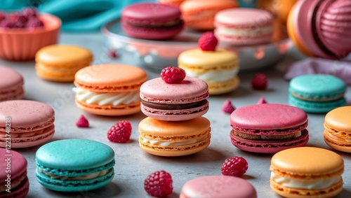 Vibrant french macarons displaying colorful sweet delights photo