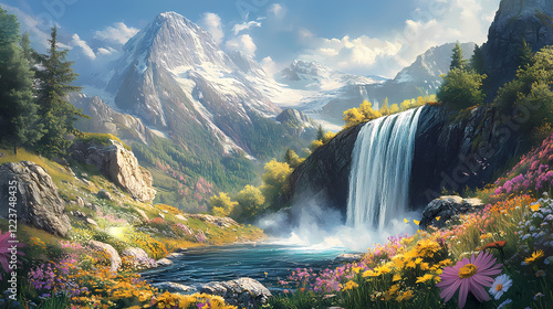 serene waterfall mountain