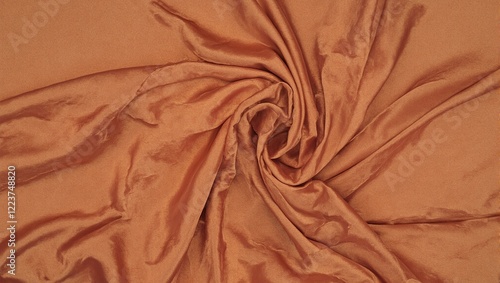 Elegant copper taffeta fabric with vintage crinkled edges photo