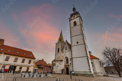 Obraz na płótnie Medieval Town Pisek and historic old street with church of the nativity of the blessed Virgin Mary. w salonie
