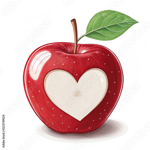 Red apple with a heart shaped cut-out  isolated on a white background. Vector illustration.