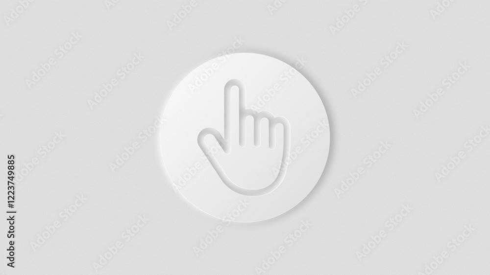 Hand cursor icon with clean light and dark neumorphism design. 4k animation, blur and shadows graphics, simple animations. Hand cursor icon with clean light and dark neumorphism design. 4k animation, blur and shadows graphics, simple animations.