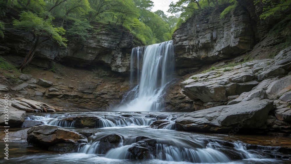 Obraz premium Majestic waterfall cascading over rocky streambed