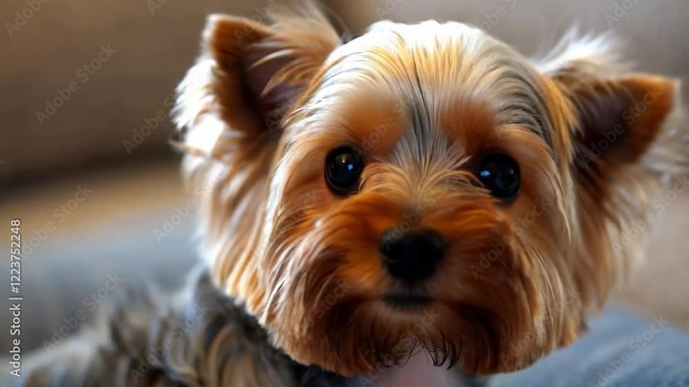 Cute Yorkshire Terrier looking up into camera Cute Yorkshire Terrier looking up into camera