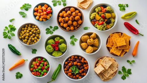 Wallpaper Mural Colorful vegetarian snacks on white background display Torontodigital.ca