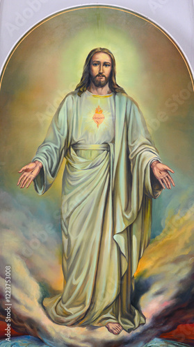 A painting of the Most Sacred Heart of Jesus. Catholic Church of St Therese of the Child Jesus in Riga, Latvia.