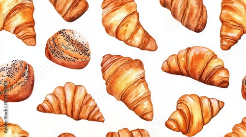 Wallpaper Mural Watercolor Croissant and Bread Pattern Design Torontodigital.ca