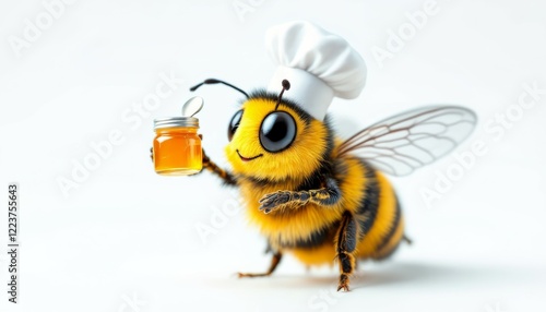 Cute Chef Bee Holding Honey Jar 3d Render