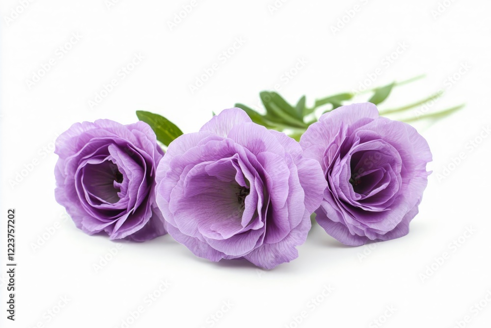 Fototapeta premium Eustoma flowers over white background.