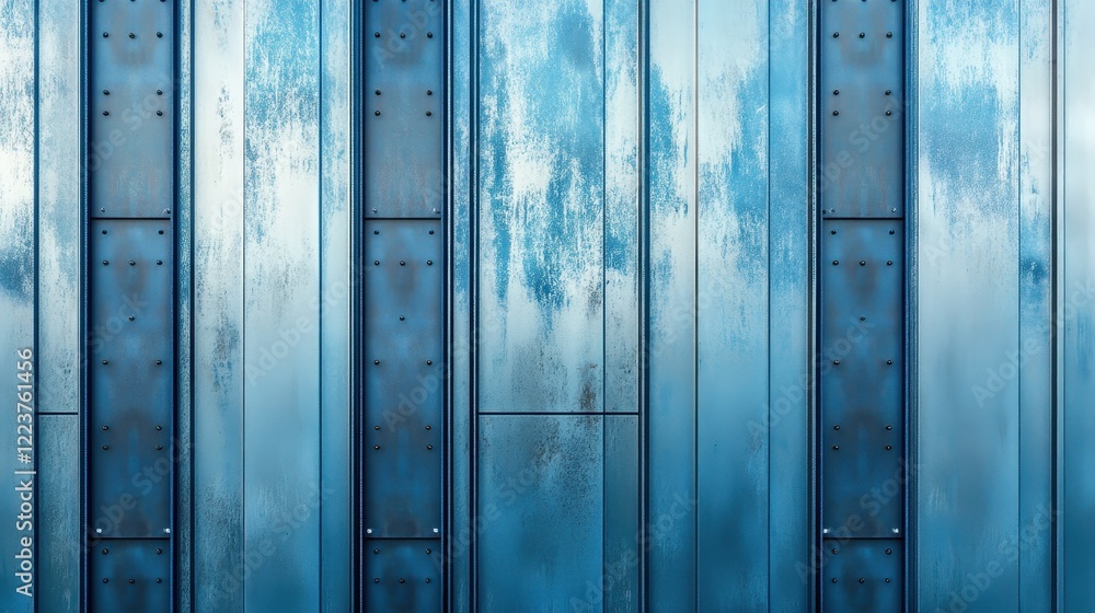Fototapeta premium Weathered Blue Metal Wall Paneling with Structural Supports