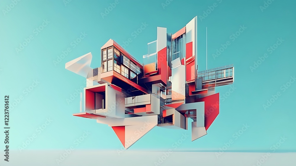 Fototapeta premium Vibrant bold interior showcasing abstract designs with unique geometric architectural inspirations