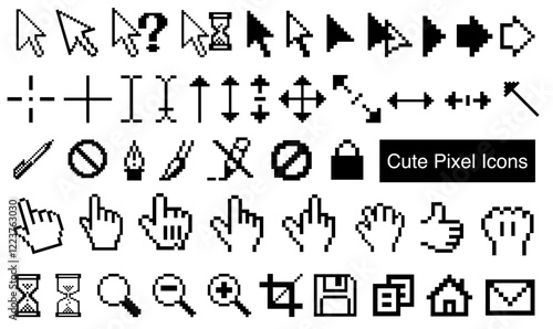 Pixel Cursors silhouette, vector, illustration, silhouettes, outline, collection, black, pack, set, art, character, graphic, drawing, stickers, streetwear, t-shirts, logos, print-on-demand, print, bra